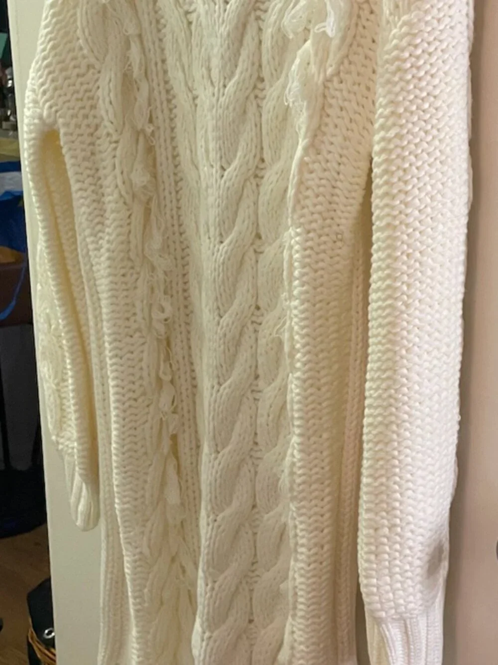 NWT FARM Rio White Cable Knit Fringe Long Sleeve Sweaterdress Pullover Size L - Picture 10 of 15